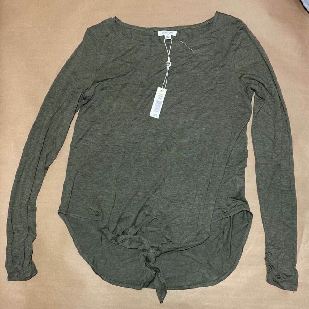 Max Studio Tie-Front Top Women's size XS army green